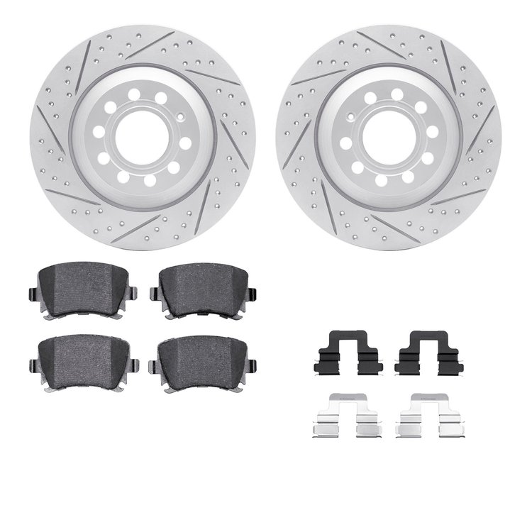 2512-73033 Geoperformance Drilled/Slotted Rotors w/5000 Advanced Brake Pads Kit & Hardware, 2005-2011 Audi/Volkswagen, Position: