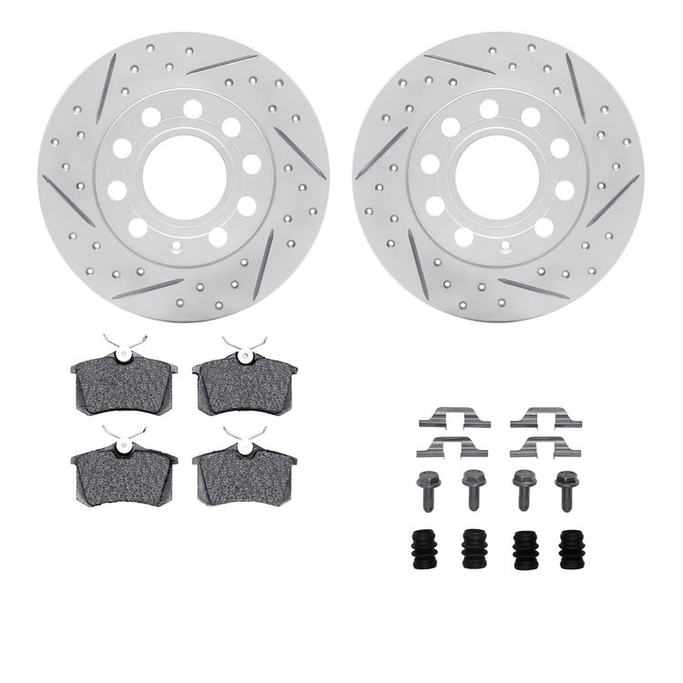 2512-73035 Geoperformance Drilled/Slotted Rotors w/5000 Advanced Brake Pads Kit & Hardware, 2002-2006 Audi/Volkswagen, Position: