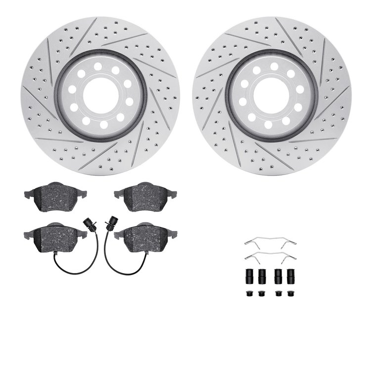 2512-73036 Geoperformance Drilled/Slotted Rotors w/5000 Advanced Brake Pads Kit & Hardware, 1997-2000 Audi/Volkswagen, Position: