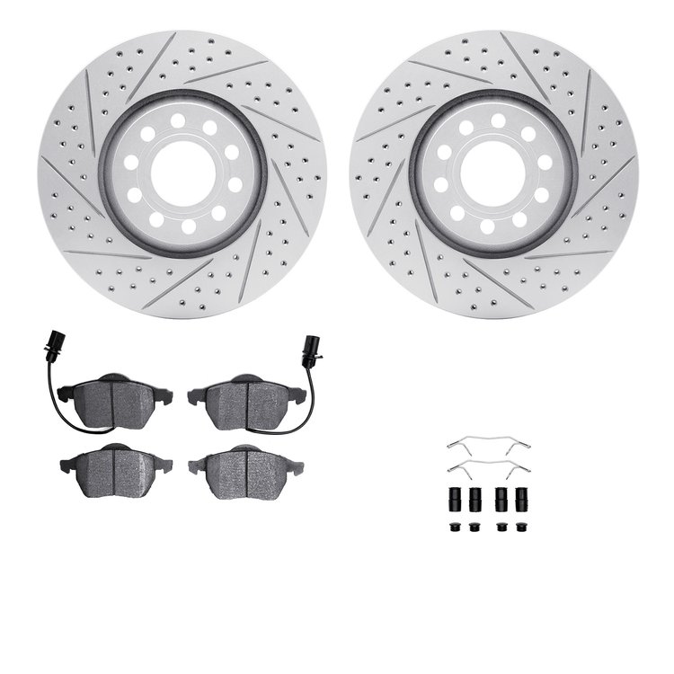 2512-73037 Geoperformance Drilled/Slotted Rotors w/5000 Advanced Brake Pads Kit & Hardware, 1999-2006 Audi/Volkswagen, Position: