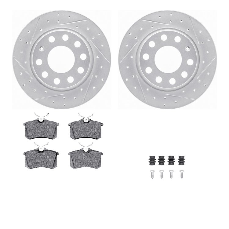 2512-73038 Geoperformance Drilled/Slotted Rotors w/5000 Advanced Brake Pads Kit & Hardware, 2000-2008 Audi/Volkswagen, Position: