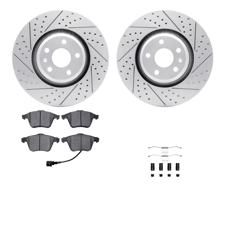 2512-73045 Geoperformance Drilled/Slotted Rotors w/5000 Advanced Brake Pads Kit & Hardware, 2008-2011 Audi/Volkswagen, Position: