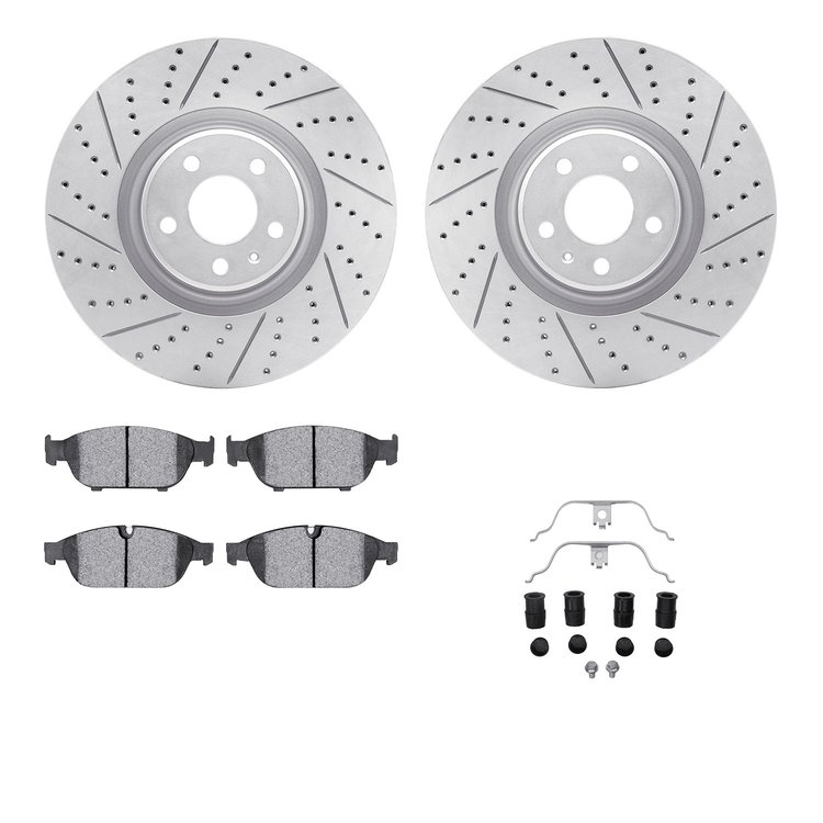 2512-73054 Geoperformance Drilled/Slotted Rotors w/5000 Advanced Brake Pads Kit & Hardware, 2014-2018 Audi/Volkswagen, Position: