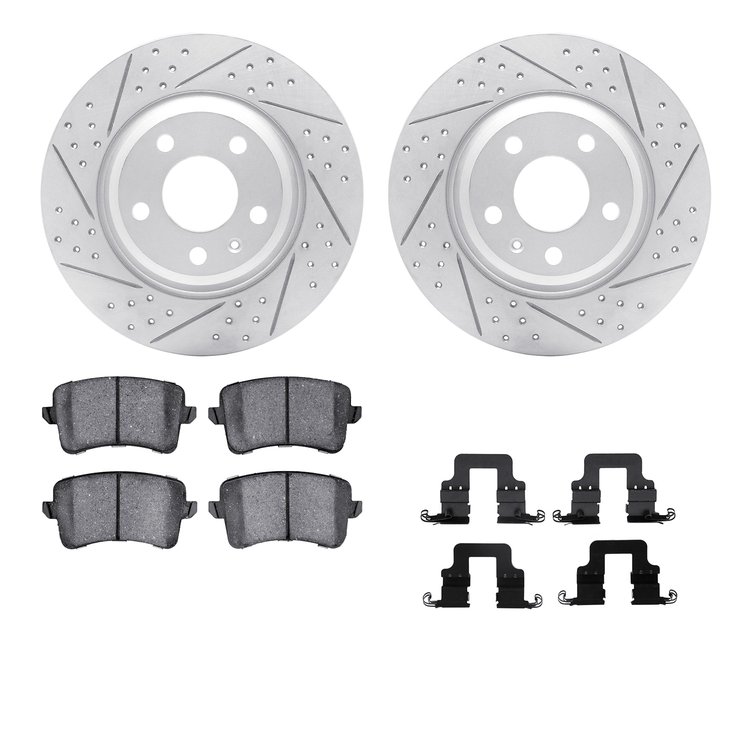 2512-73069 Geoperformance Drilled/Slotted Rotors w/5000 Advanced Brake Pads Kit & Hardware, 2008-2016 Audi/Volkswagen, Position: