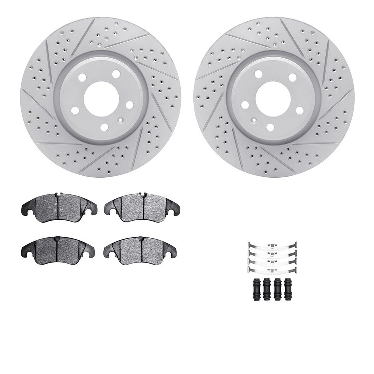 2512-73216 Geoperformance Drilled/Slotted Rotors w/5000 Advanced Brake Pads Kit & Hardware, 2012-2017 Audi/Volkswagen, Position: