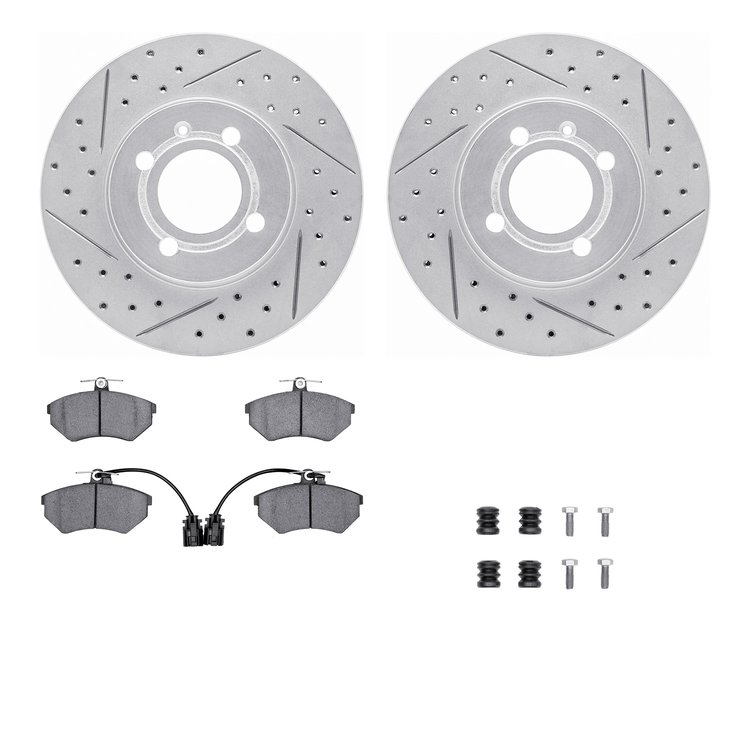 2512-74006 Geoperformance Drilled/Slotted Rotors w/5000 Advanced Brake Pads Kit & Hardware, 1995-1995 Audi/Volkswagen, Position: