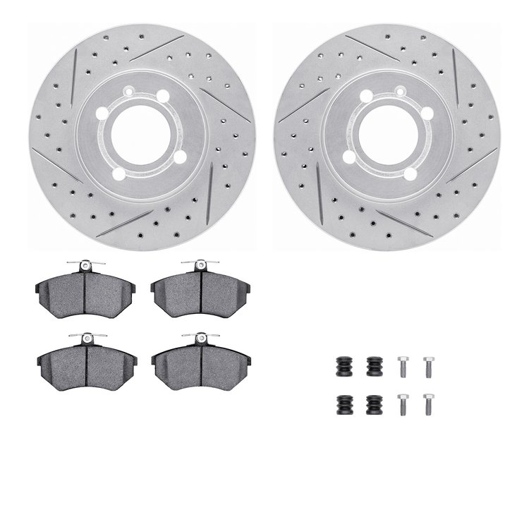 2512-74007 Geoperformance Drilled/Slotted Rotors w/5000 Advanced Brake Pads Kit & Hardware, 1986-2002 Audi/Volkswagen, Position: