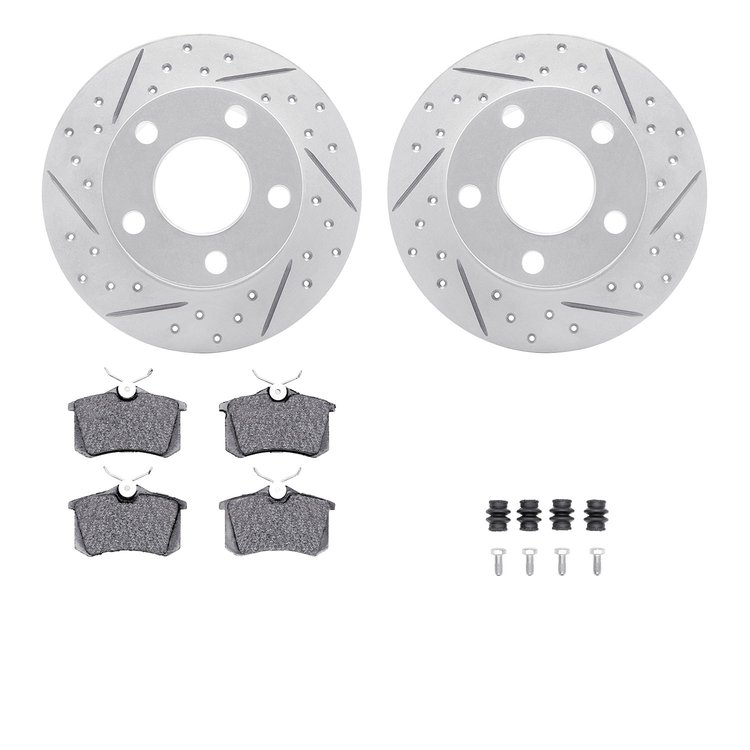 2512-74012 Geoperformance Drilled/Slotted Rotors w/5000 Advanced Brake Pads Kit & Hardware, 1999-2001 Audi/Volkswagen, Position: