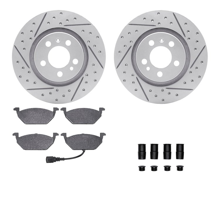 2512-74015 Geoperformance Drilled/Slotted Rotors w/5000 Advanced Brake Pads Kit & Hardware, 1998-1999 Audi/Volkswagen, Position: