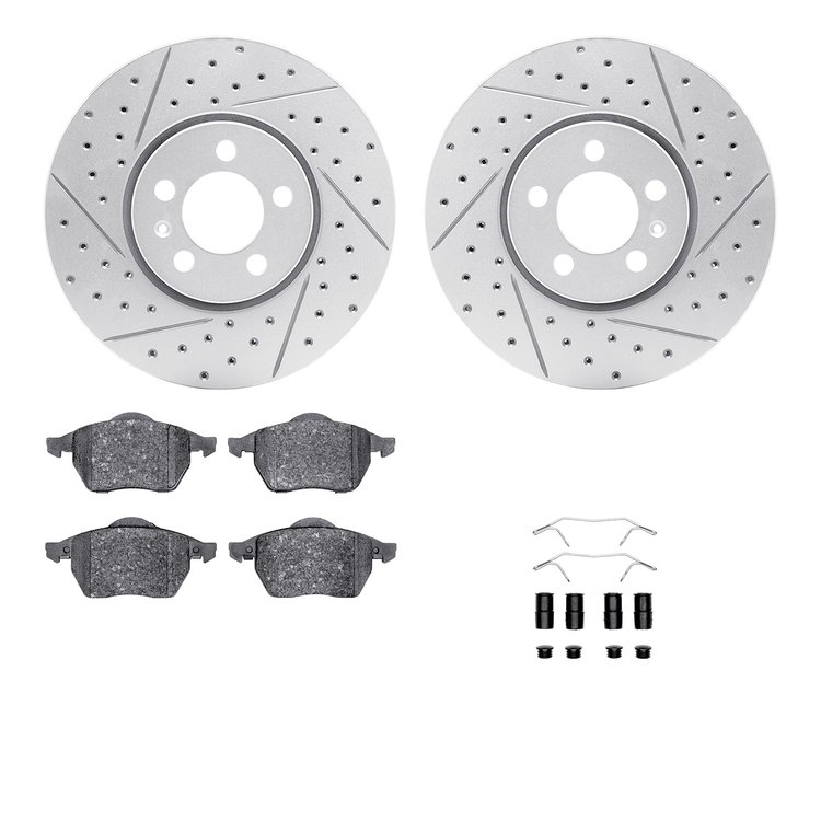 2512-74024 Geoperformance Drilled/Slotted Rotors w/5000 Advanced Brake Pads Kit & Hardware, 1999-1999 Audi/Volkswagen, Position: