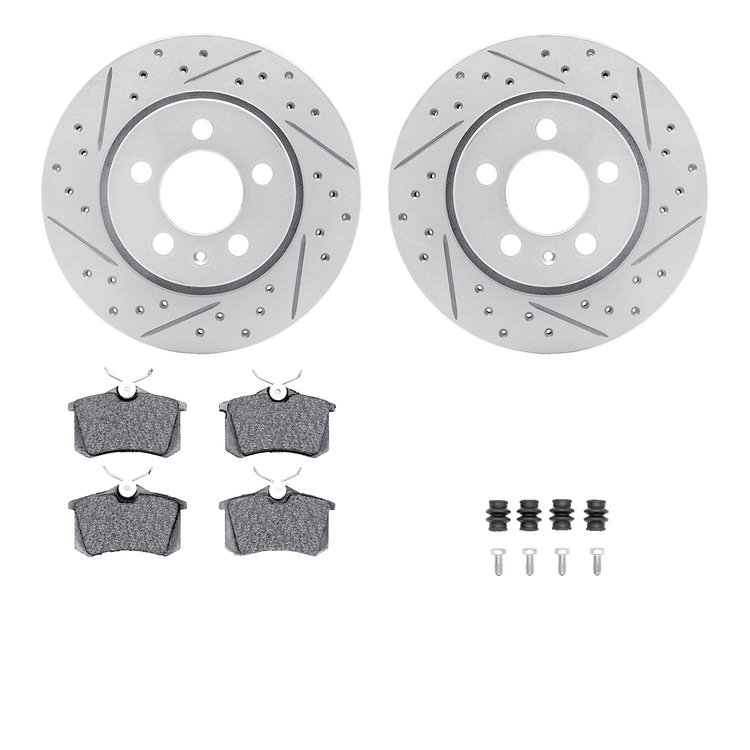 2512-74033 Geoperformance Drilled/Slotted Rotors w/5000 Advanced Brake Pads Kit & Hardware, 2000-2006 Audi/Volkswagen, Position: