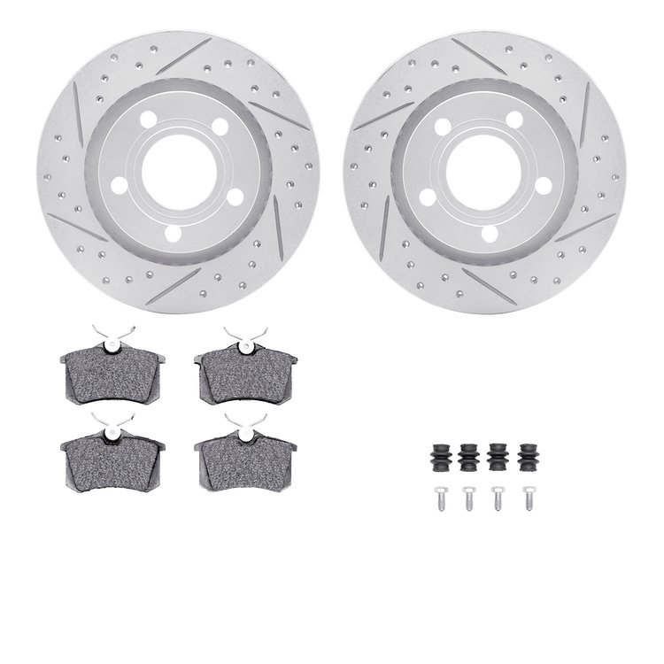 2512-74038 Geoperformance Drilled/Slotted Rotors w/5000 Advanced Brake Pads Kit & Hardware, 1999-2004 Audi/Volkswagen, Position: