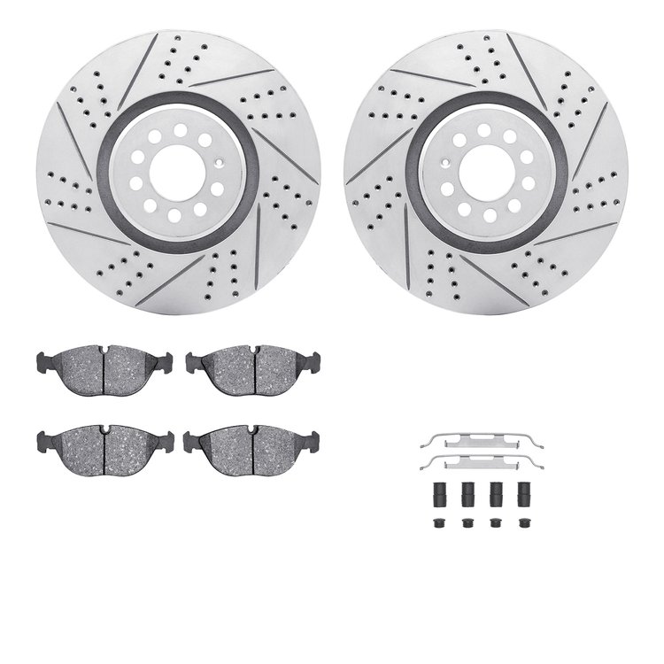 2512-74039 Geoperformance Drilled/Slotted Rotors w/5000 Advanced Brake Pads Kit & Hardware, 2004-2006 Audi/Volkswagen, Position: