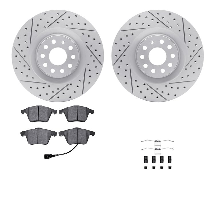 2512-74045 Geoperformance Drilled/Slotted Rotors w/5000 Advanced Brake Pads Kit & Hardware, 2008-2013 Audi/Volkswagen, Position: