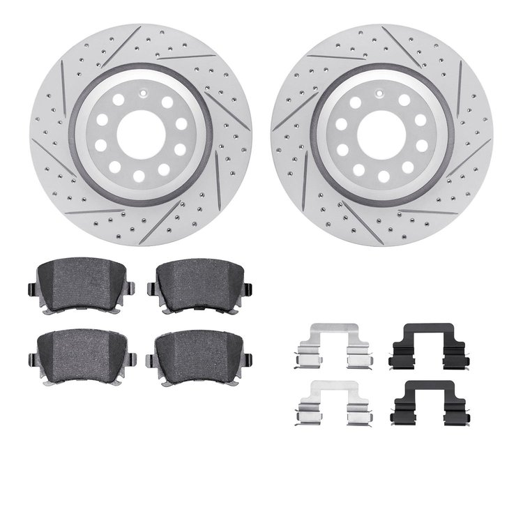 2512-74047 Geoperformance Drilled/Slotted Rotors w/5000 Advanced Brake Pads Kit & Hardware, 2006-2021 Audi/Volkswagen, Position: