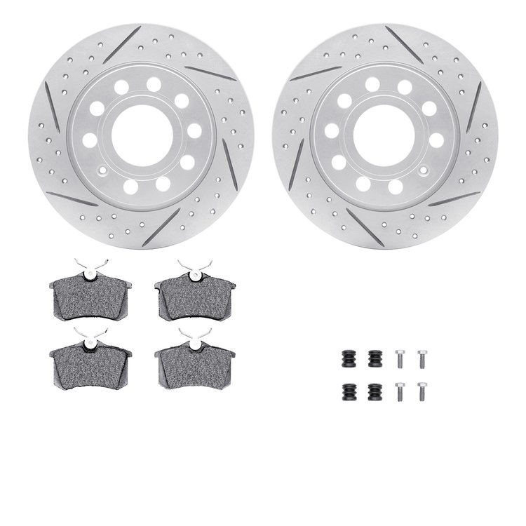 2512-74060 Geoperformance Drilled/Slotted Rotors w/5000 Advanced Brake Pads Kit & Hardware, 2012-2019 Audi/Volkswagen, Position:
