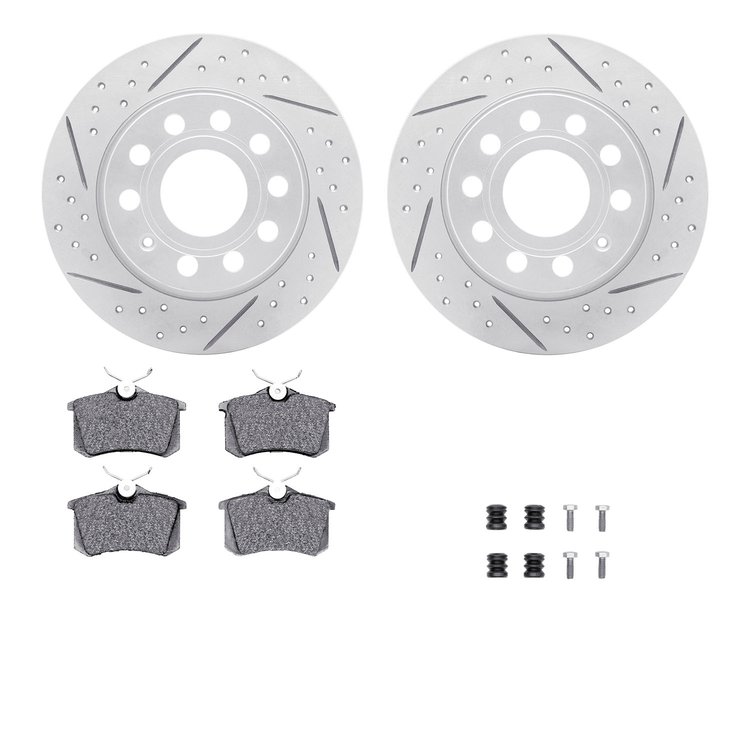2512-74061 Geoperformance Drilled/Slotted Rotors w/5000 Advanced Brake Pads Kit & Hardware, 2010-2013 Audi/Volkswagen, Position: