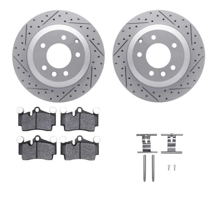 2512-74064 Geoperformance Drilled/Slotted Rotors w/5000 Advanced Brake Pads Kit & Hardware, 2003-2010 Multiple Makes/Models, Pos