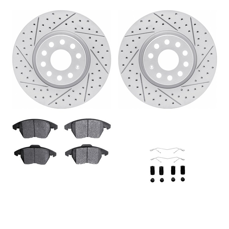 2512-74068 Geoperformance Drilled/Slotted Rotors w/5000 Advanced Brake Pads Kit & Hardware, 2006-2017 Audi/Volkswagen, Position: