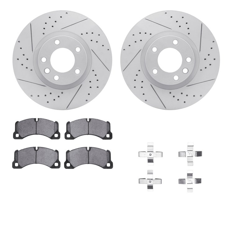 2512-74073 Geoperformance Drilled/Slotted Rotors w/5000 Advanced Brake Pads Kit & Hardware, 2011-2014 Audi/Volkswagen, Position: