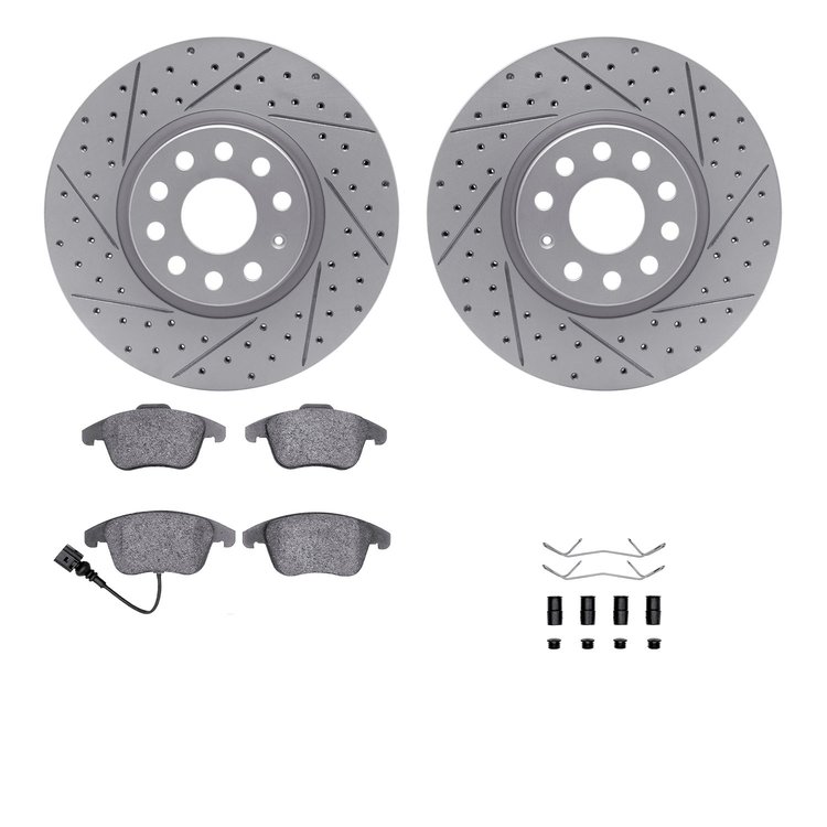 2512-74088 Geoperformance Drilled/Slotted Rotors w/5000 Advanced Brake Pads Kit & Hardware, 2009-2013 Audi/Volkswagen, Position: