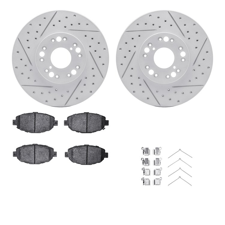 2512-75000 Geoperformance Drilled/Slotted Rotors w/5000 Advanced Brake Pads Kit & Hardware, 1992-2000 Lexus/Toyota/Scion, Positi