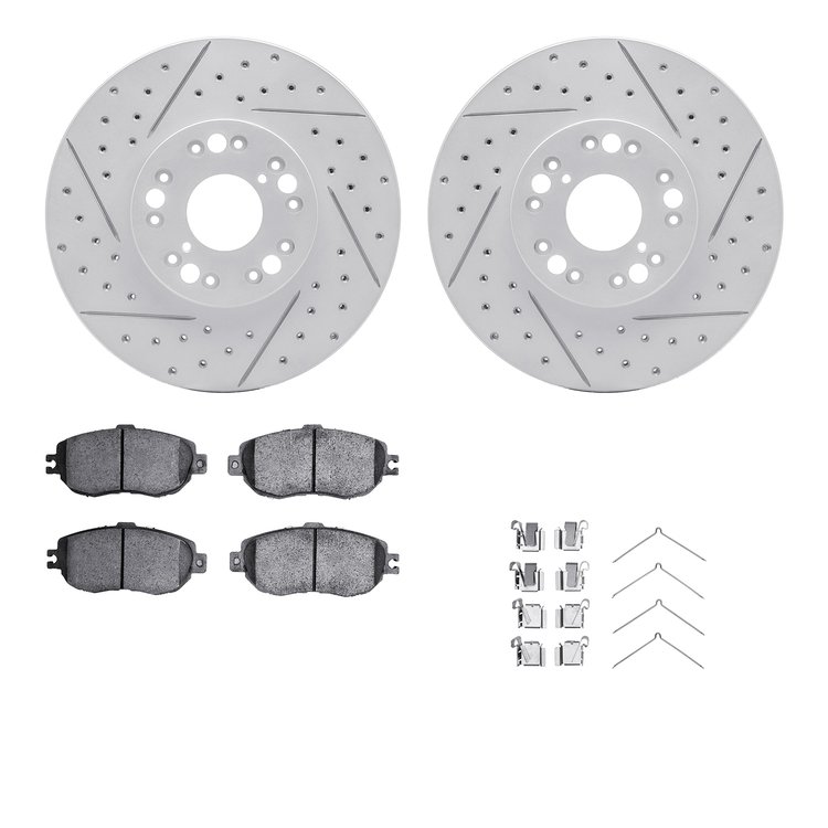 2512-75001 Geoperformance Drilled/Slotted Rotors w/5000 Advanced Brake Pads Kit & Hardware, 1993-1994 Lexus/Toyota/Scion, Positi