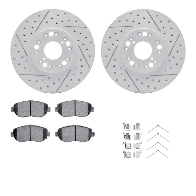2512-75002 Geoperformance Drilled/Slotted Rotors w/5000 Advanced Brake Pads Kit & Hardware, 1993-2010 Lexus/Toyota/Scion, Positi