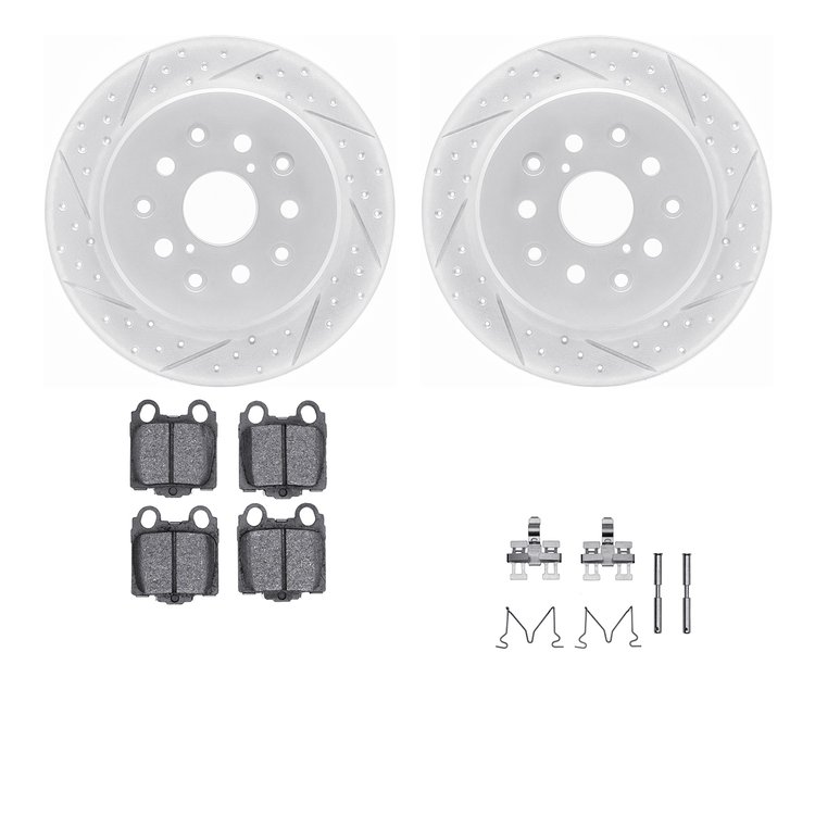 2512-75005 Geoperformance Drilled/Slotted Rotors w/5000 Advanced Brake Pads Kit & Hardware, 1998-2010 Lexus/Toyota/Scion, Positi