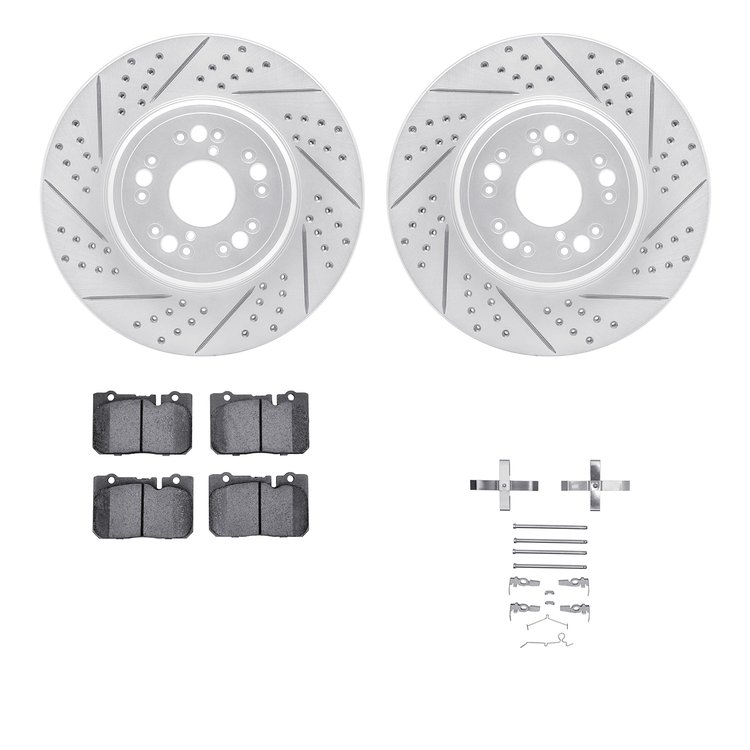 2512-75006 Geoperformance Drilled/Slotted Rotors w/5000 Advanced Brake Pads Kit & Hardware, 1995-2000 Lexus/Toyota/Scion, Positi