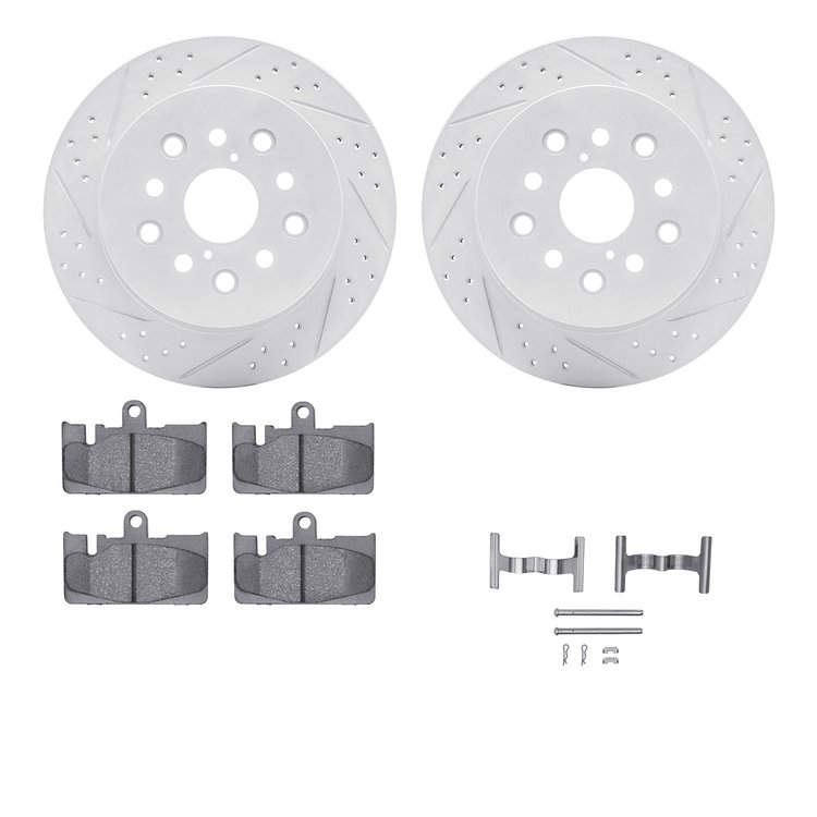 2512-75008 Geoperformance Drilled/Slotted Rotors w/5000 Advanced Brake Pads Kit & Hardware, 2001-2006 Lexus/Toyota/Scion, Positi