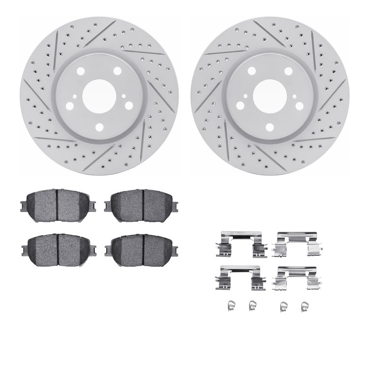 2512-75010 Geoperformance Drilled/Slotted Rotors w/5000 Advanced Brake Pads Kit & Hardware, 2006-2015 Lexus/Toyota/Scion, Positi
