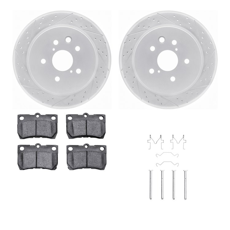 2512-75011 Geoperformance Drilled/Slotted Rotors w/5000 Advanced Brake Pads Kit & Hardware, 2006-2013 Lexus/Toyota/Scion, Positi