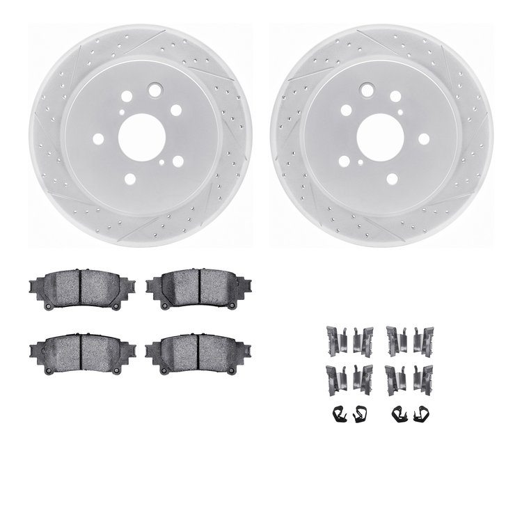 2512-75012 Geoperformance Drilled/Slotted Rotors w/5000 Advanced Brake Pads Kit & Hardware, 2014-2015 Lexus/Toyota/Scion, Positi