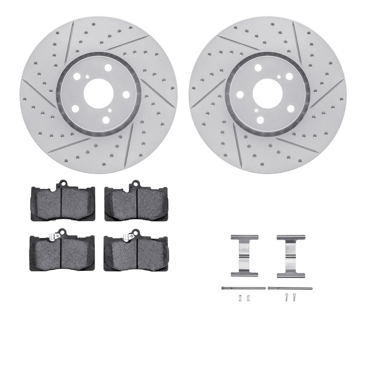 2512-75013 Geoperformance Drilled/Slotted Rotors w/5000 Advanced Brake Pads Kit & Hardware, 2006-2020 Lexus/Toyota/Scion, Positi