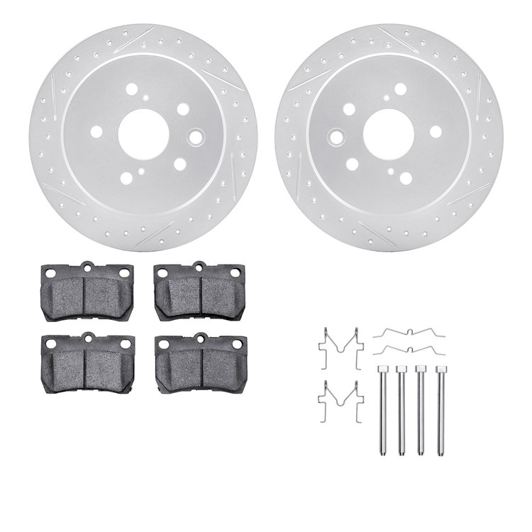 2512-75014 Geoperformance Drilled/Slotted Rotors w/5000 Advanced Brake Pads Kit & Hardware, 2006-2013 Lexus/Toyota/Scion, Positi