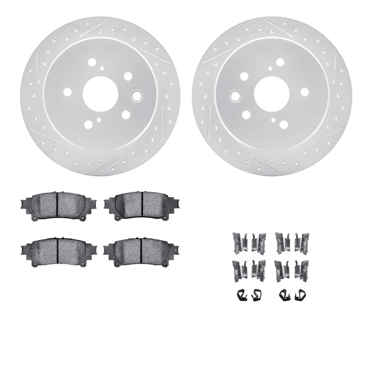 2512-75015 Geoperformance Drilled/Slotted Rotors w/5000 Advanced Brake Pads Kit & Hardware, 2014-2015 Lexus/Toyota/Scion, Positi