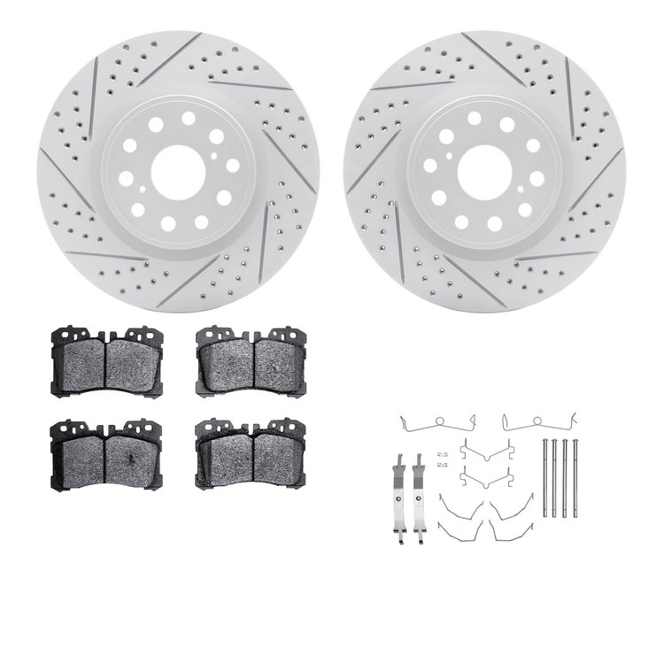 2512-75016 Geoperformance Drilled/Slotted Rotors w/5000 Advanced Brake Pads Kit & Hardware, Fits Select Lexus/Toyota/Scion, Posi