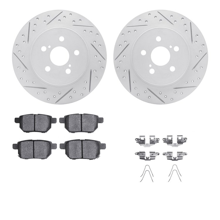 2512-75021 Geoperformance Drilled/Slotted Rotors w/5000 Advanced Brake Pads Kit & Hardware, 2011-2017 Lexus/Toyota/Scion, Positi