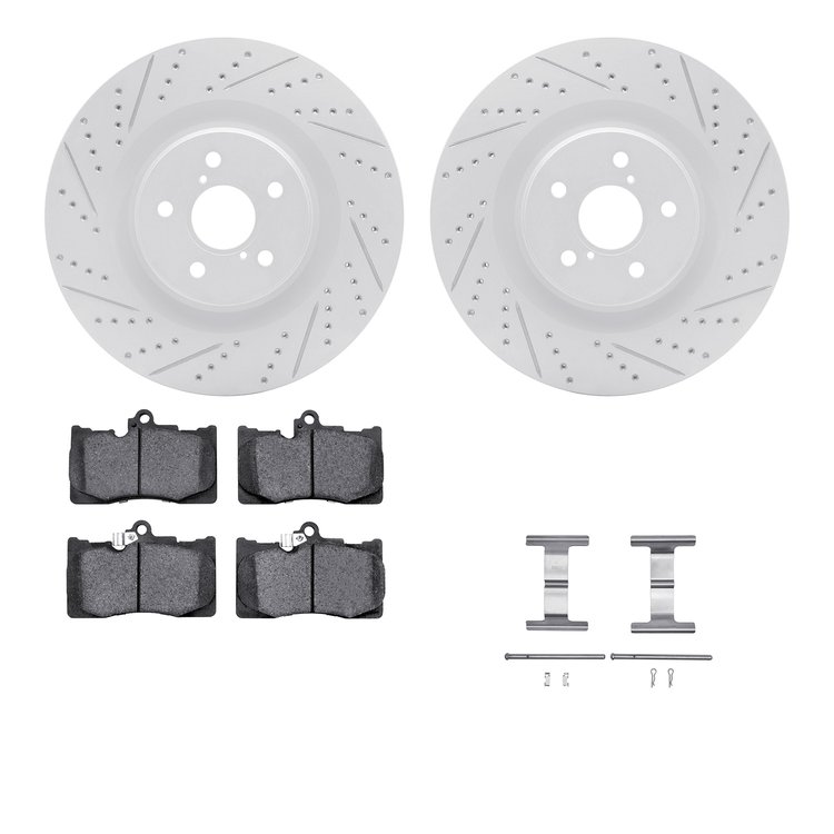 2512-75026 Geoperformance Drilled/Slotted Rotors w/5000 Advanced Brake Pads Kit & Hardware, 2013-2020 Lexus/Toyota/Scion, Positi