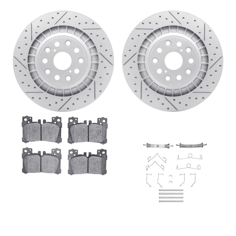 2512-75033 Geoperformance Drilled/Slotted Rotors w/5000 Advanced Brake Pads Kit & Hardware, Fits Select Lexus/Toyota/Scion, Posi