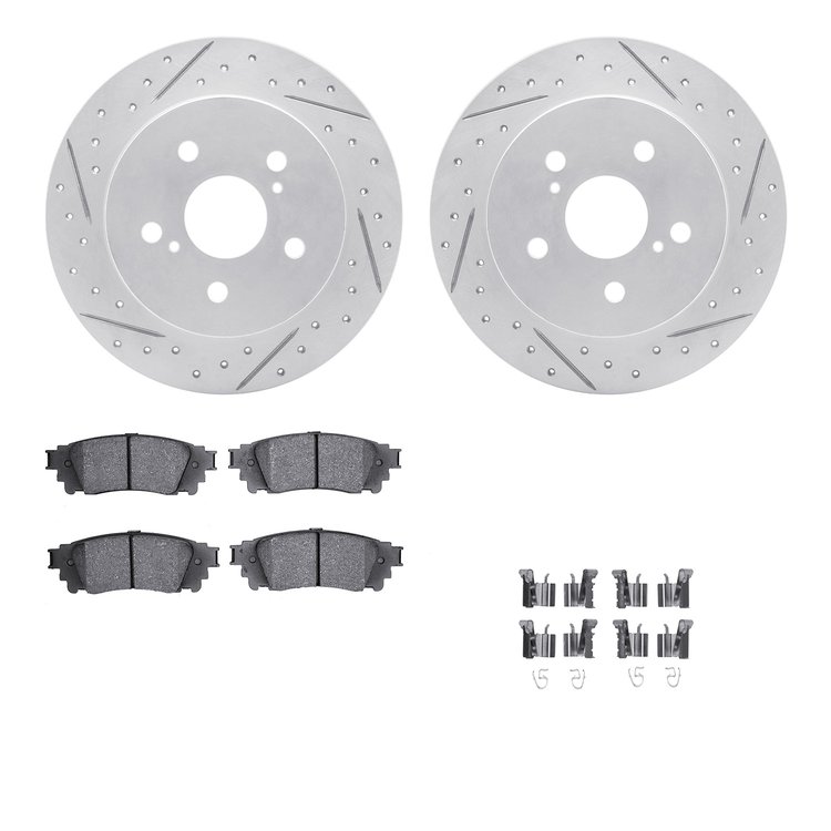 2512-75034 Geoperformance Drilled/Slotted Rotors w/5000 Advanced Brake Pads Kit & Hardware, 2015-2021 Lexus/Toyota/Scion, Positi