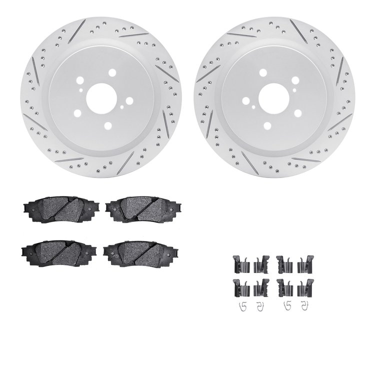 2512-75036 Geoperformance Drilled/Slotted Rotors w/5000 Advanced Brake Pads Kit & Hardware, Fits Select Lexus/Toyota/Scion, Posi