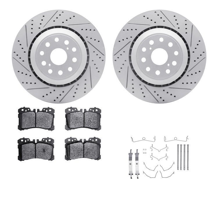 2512-75077 Geoperformance Drilled/Slotted Rotors w/5000 Advanced Brake Pads Kit & Hardware, 2007-2017 Lexus/Toyota/Scion, Positi