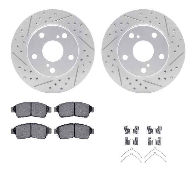 2512-76000 Geoperformance Drilled/Slotted Rotors w/5000 Advanced Brake Pads Kit & Hardware, 1992-1996 Lexus/Toyota/Scion, Positi