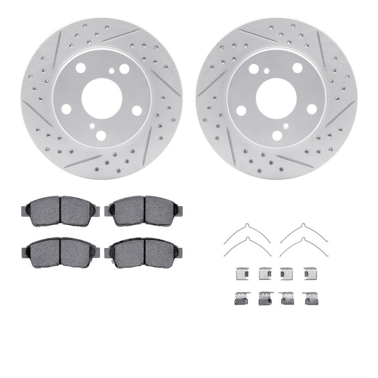 2512-76001 Geoperformance Drilled/Slotted Rotors w/5000 Advanced Brake Pads Kit & Hardware, 1997-2001 Lexus/Toyota/Scion, Positi