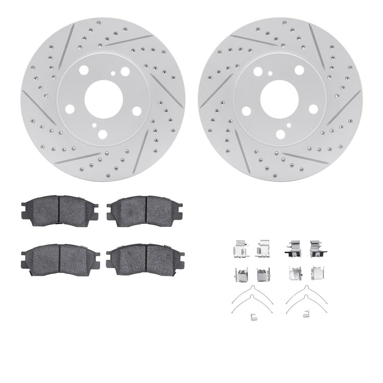 2512-76003 Geoperformance Drilled/Slotted Rotors w/5000 Advanced Brake Pads Kit & Hardware, 1995-2003 Lexus/Toyota/Scion, Positi