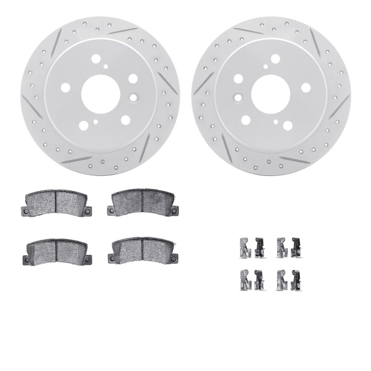 2512-76007 Geoperformance Drilled/Slotted Rotors w/5000 Advanced Brake Pads Kit & Hardware, 1992-1996 Lexus/Toyota/Scion, Positi