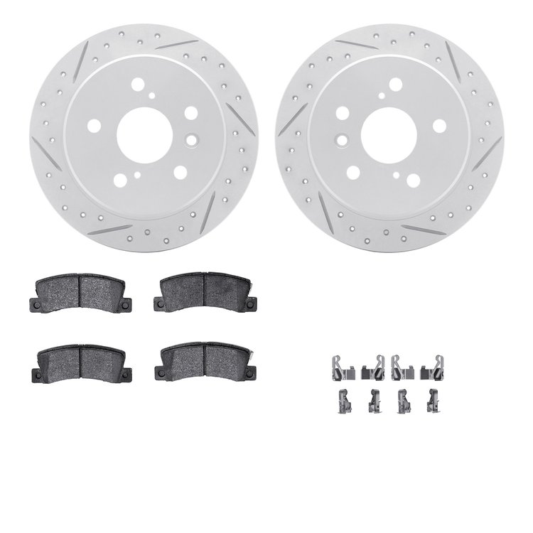 2512-76008 Geoperformance Drilled/Slotted Rotors w/5000 Advanced Brake Pads Kit & Hardware, 1997-1999 Lexus/Toyota/Scion, Positi