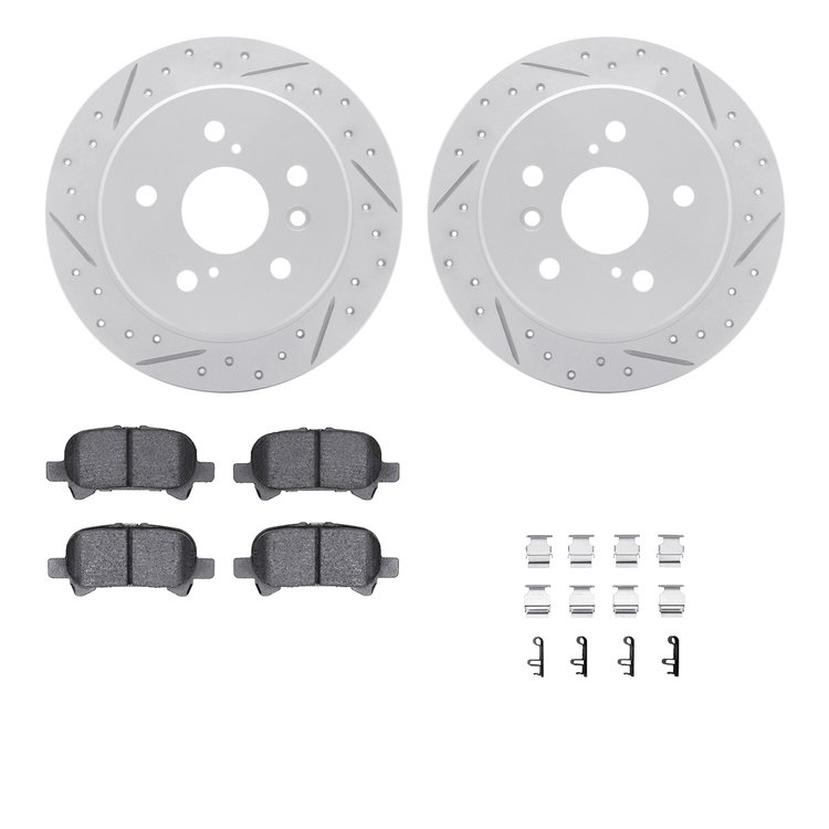 2512-76009 Geoperformance Drilled/Slotted Rotors w/5000 Advanced Brake Pads Kit & Hardware, 2000-2003 Lexus/Toyota/Scion, Positi